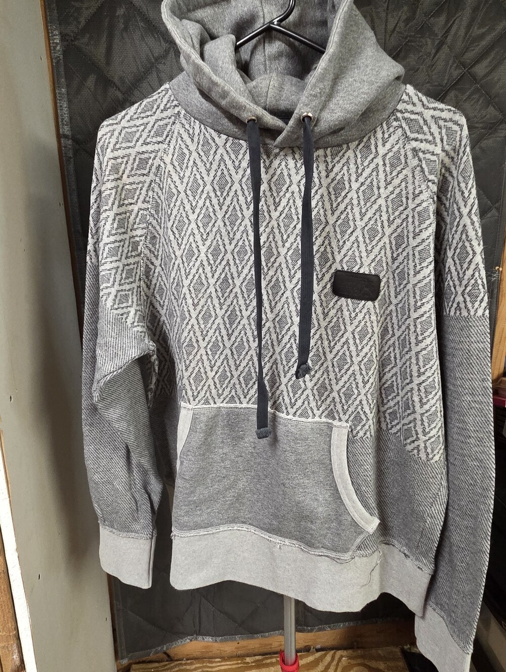 PRPS Grey Geometric Knit Pullover Hoodie